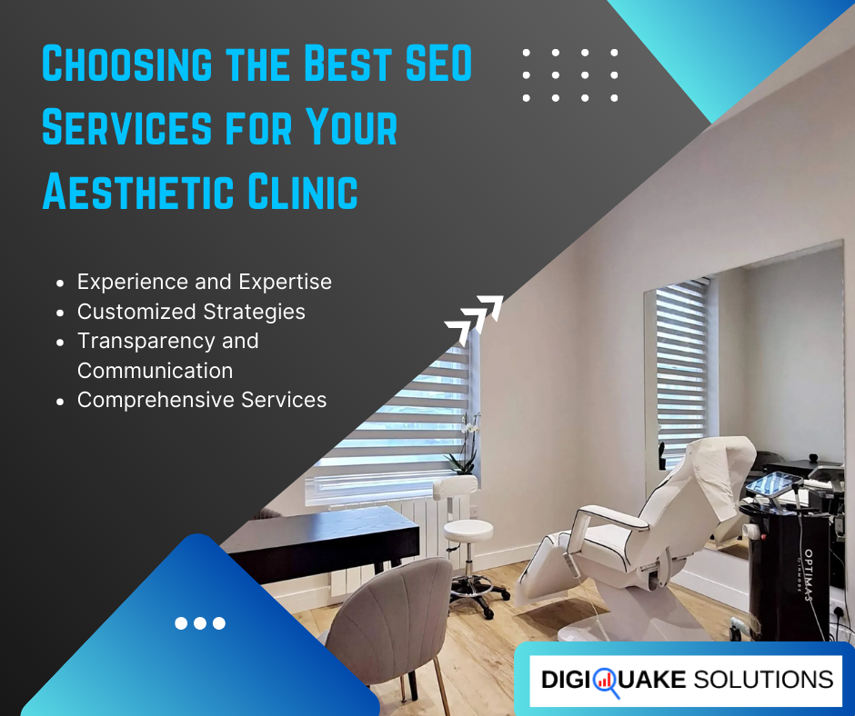 A graphic highlighting the criteria for choosing the best SEO services for aesthetic clinics.