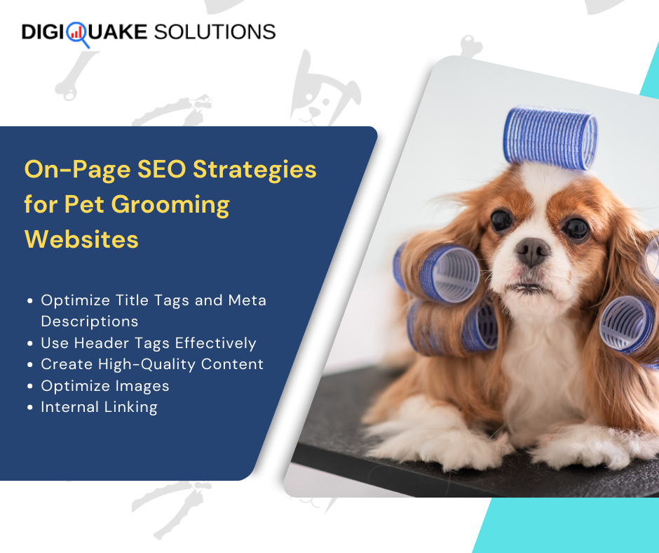 Cavalier King Charles Spaniel with hair rollers, on-page SEO strategies for pet grooming websites by Digiquake Solutions.