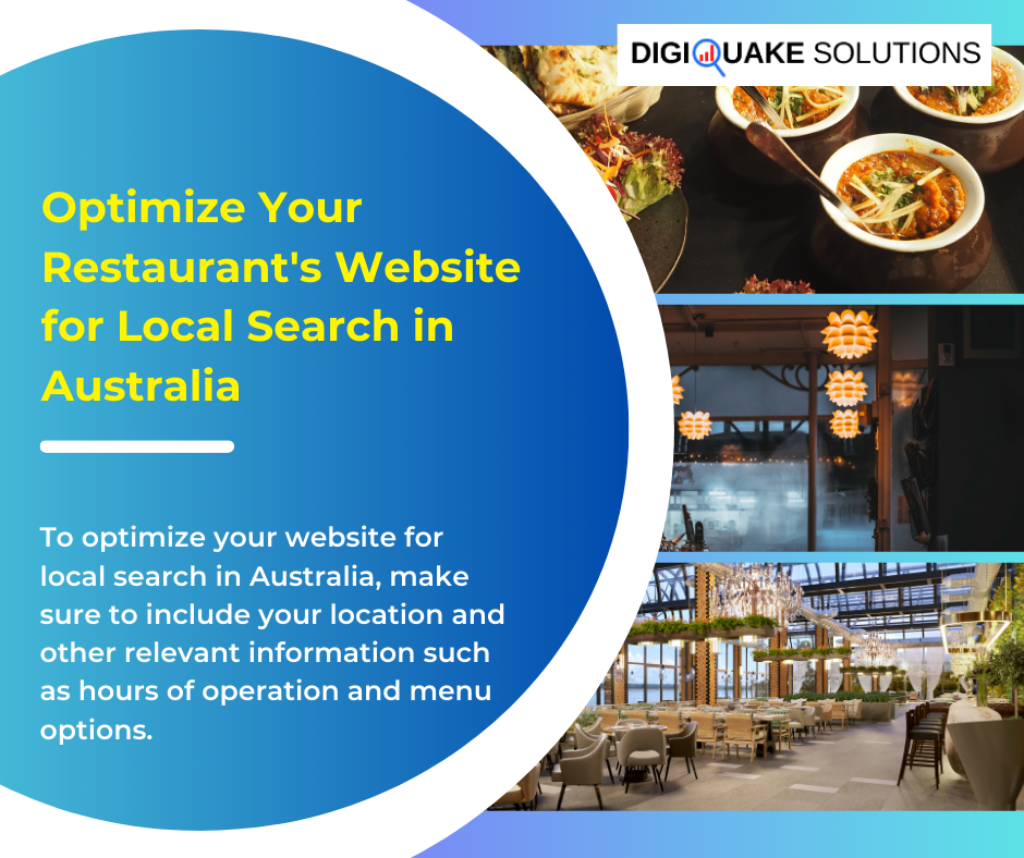 Graphic promoting the optimization of restaurant websites for local search in Australia.