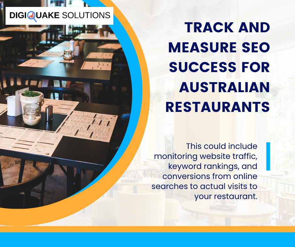 Digital Quake Solutions advertisement for tracking and measuring SEO success for Australian restaurants.