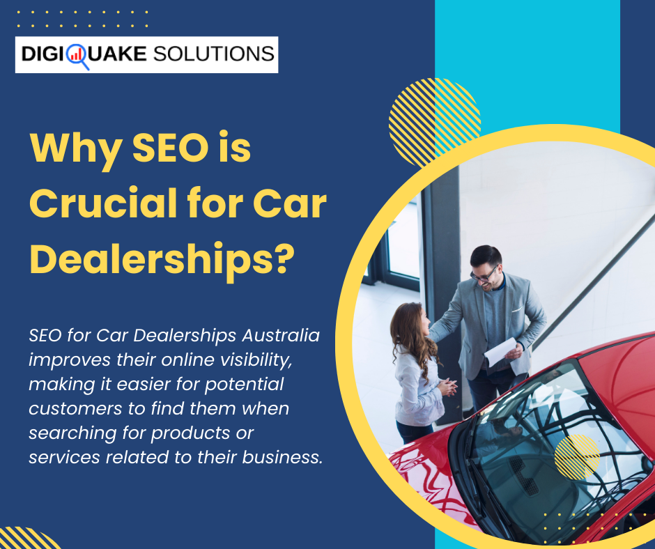 The text reads, "Why SEO is Crucial for Car Dealerships?" with additional details about how SEO improves online visibility for car dealerships in Australia.