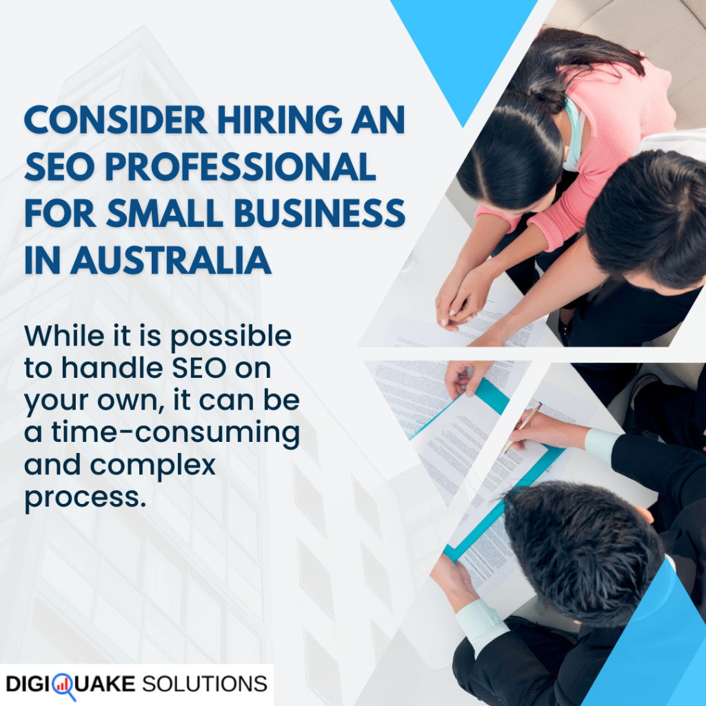 The image includes text advising small businesses in Australia to consider hiring an SEO professional.