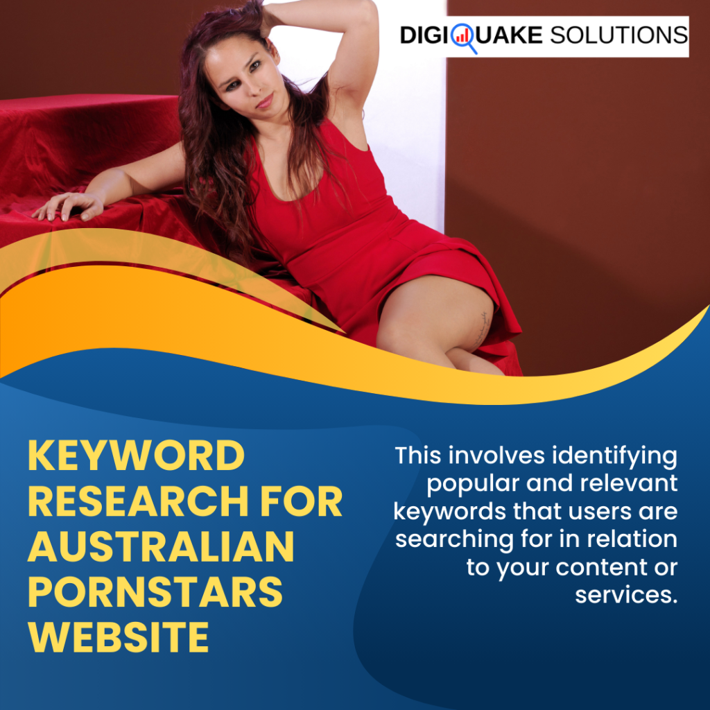 The text on the left reads, "Keyword Research for Australian Pornstars Website," with a note about identifying relevant keywords for content or services.