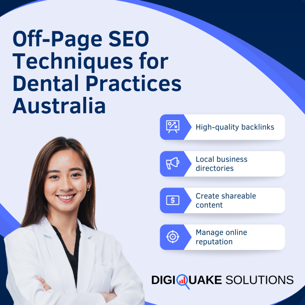 A female dentist standing confidently with a list of off-page SEO techniques for dental practices in Australia.