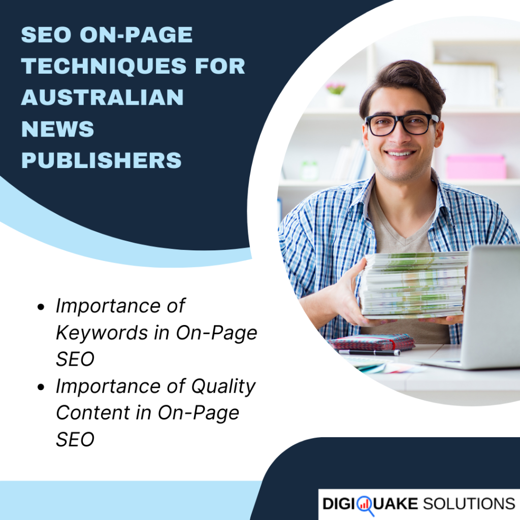 SEO On-Page Techniques for Australian News Publishers - A smiling person holding a stack of magazines in a modern office setting.