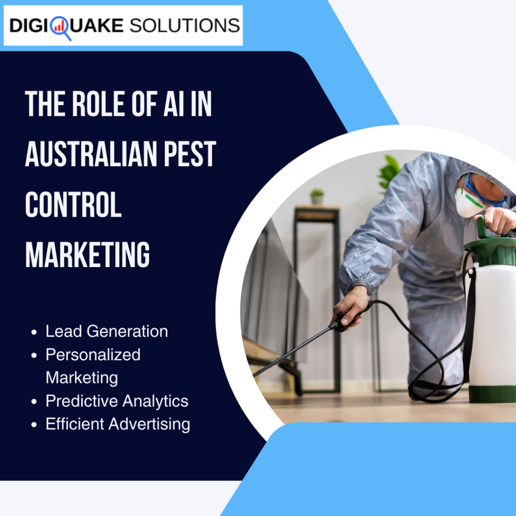 A digital graphic with the title "The Role of AI in Australian Pest Control Marketing" from DigiQuake Solutions.